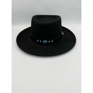 JHats Americana Collection Black Wool Western Hat with Turquoise Band Small